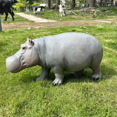 Statue de jardin hippopotame de 12,6 po résistante aux intempéries, sculpture réaliste de la faune hippopotame en résine, décoration extérieure pour l'aménagement de pelouse, de jardin, de patio et d'étang