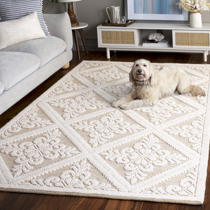 Vermont Hand Woven Wool Damask Rug, Rectangle 5' x 8'