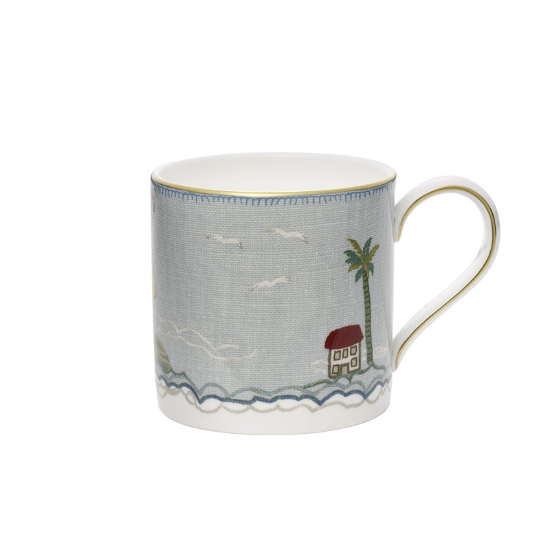 Blue Ceramic Coastal Nautical Mug with Gold Rim
