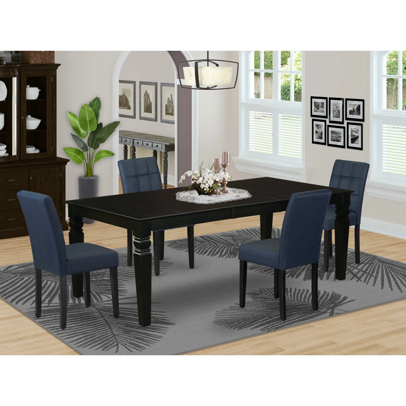 5 Piece Kitchen Set consists A Modren Table and 4 Dark Gray Polyester Fabric Dining Chairs with Stylish Back- Black Finish, 5