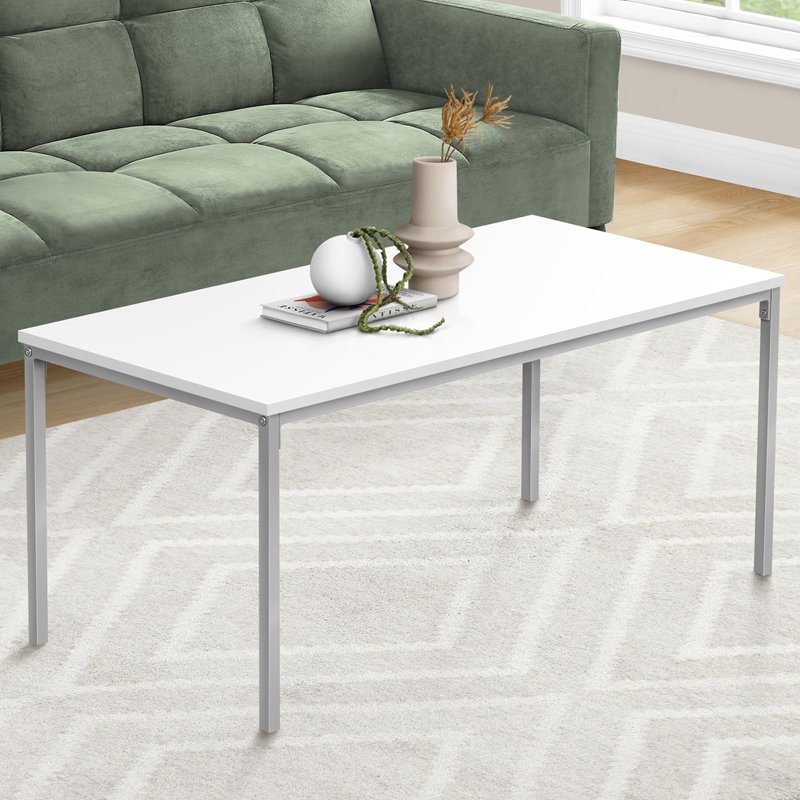 Table basse, accent, cocktail, rectangulaire, stratifié blanc, métal gris
