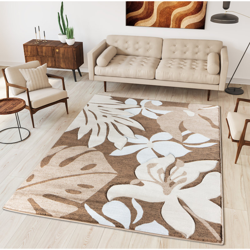 Tapis floral brun / beige Shaver, Rectangle 6 pi 9 po x 9 pi 6 po