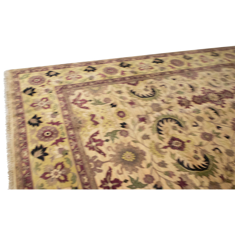 Tapis crème et doré de haute qualité noué à la main