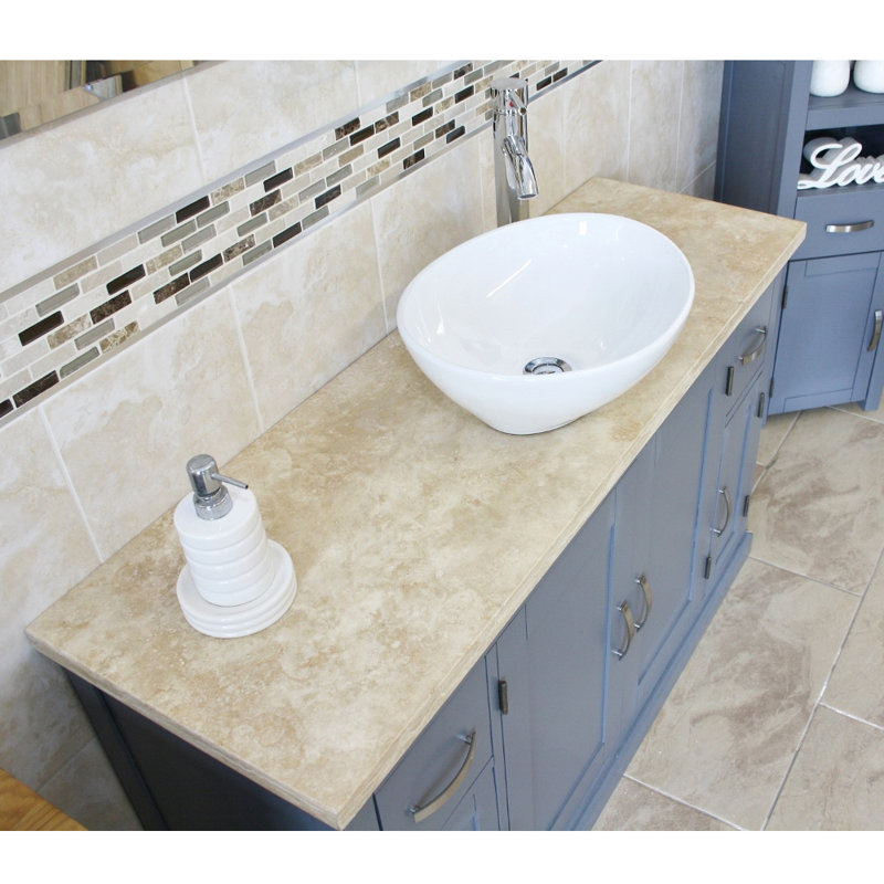 Bora 1230mm Single Bathroom Vanity with Vessel Ceramic Basin, Travertine