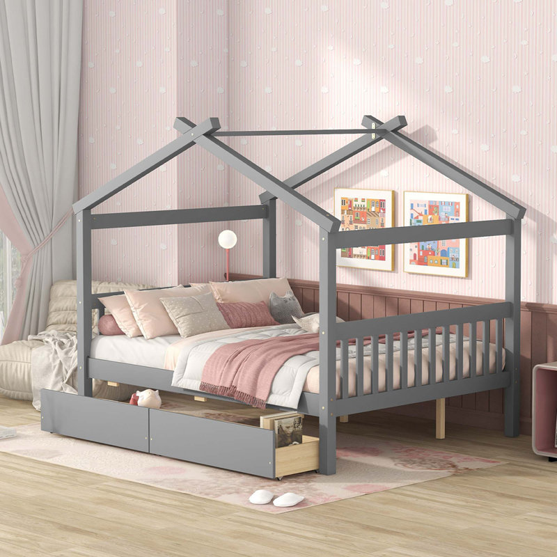 Pittston 2-Drawer Standard Bed Wooden House Bed, Gray, Full