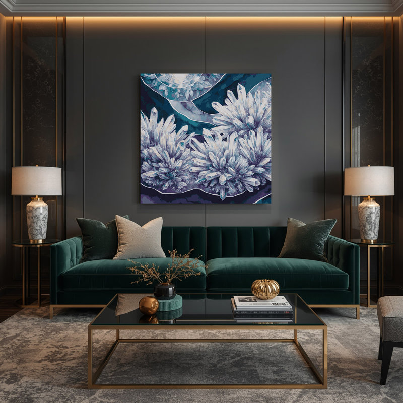 Art mural sur toile gris avec motifs de croissance cristalline, H 16 po x l 16 po