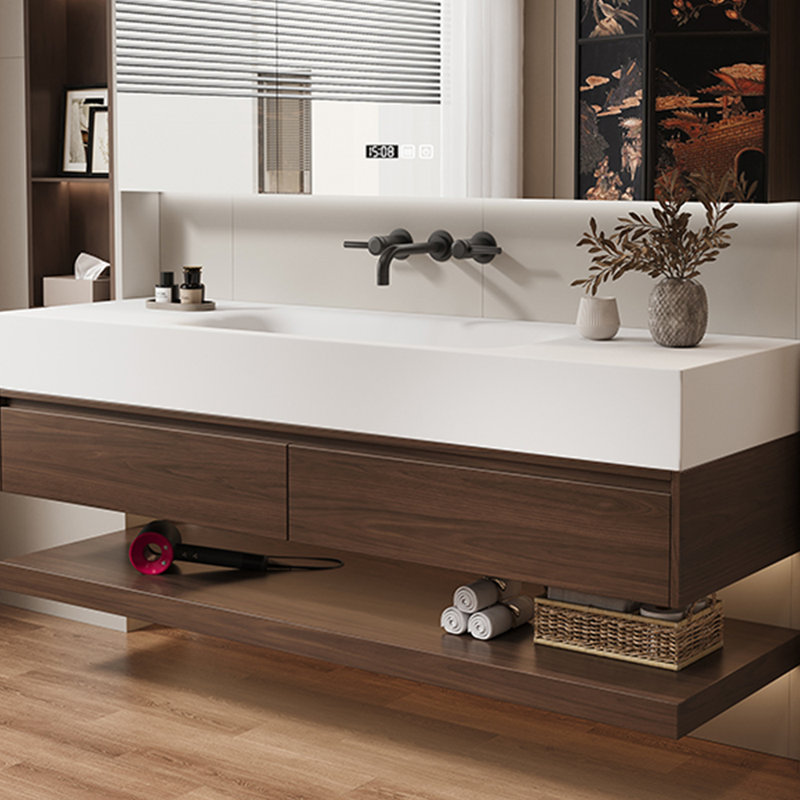 Armoire de salle de bain rétro, H 18,9 po x l 70,87 po x P 19,69 po, Brun