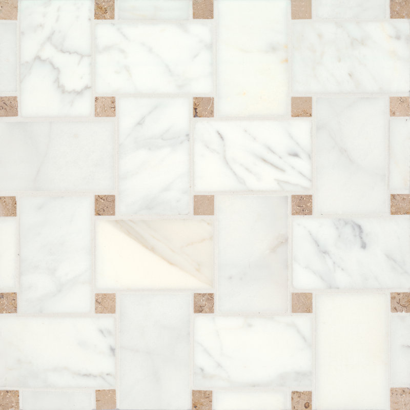 Carreau de marbre et mosaïque en marbre Jumbo Basketweave 12 po x 12 po, Crème / beige