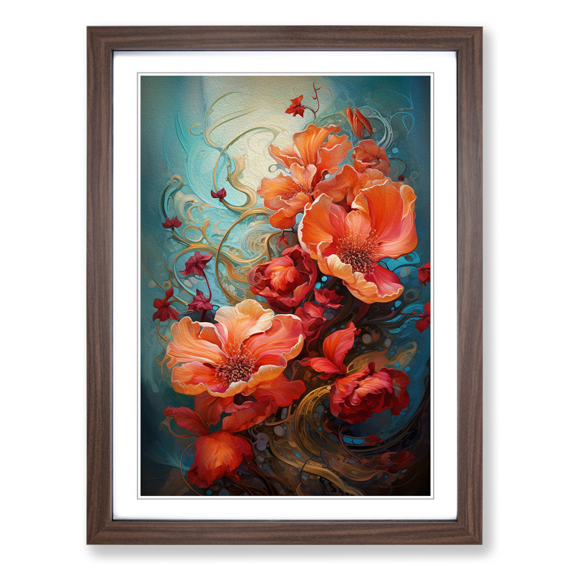 Floral Art Abstract Art - Framed Print, 46cm H x 34cm W, Walnut Framed