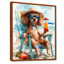 Caniche brun sur la plage relaxant