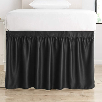 Panneau de jupe de lit de luxe en peluche allongée avec attaches (1 panneau) - noir (pour les lits surélevés ou mezzanine)