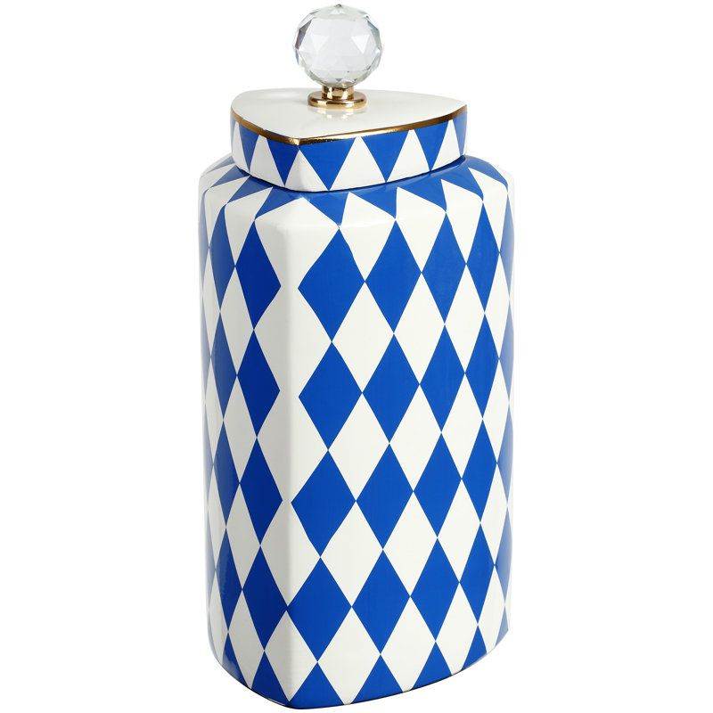 9" Ceramic Jar, 13" H x 5.75" W x 5.75" D, White/Blue
