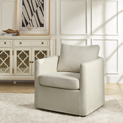Nicha 29"W Modern Farmhouse Slipcovered Swivel Barrel Chair