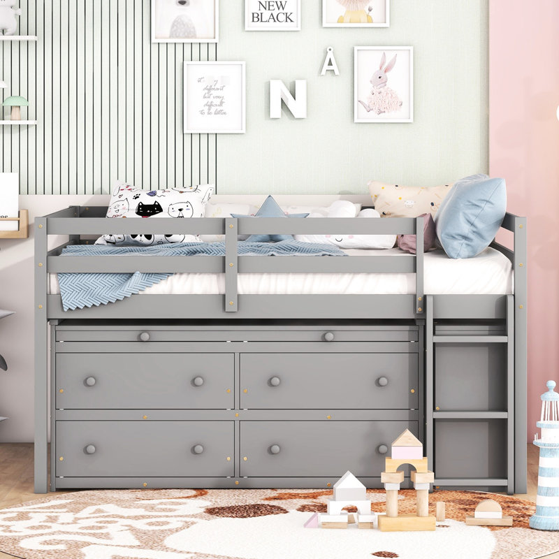 Lit mezzanine double avec bureau et rangement supplémentaire en gris - Améliorez la fonctionnalité de votre chambre à coucher