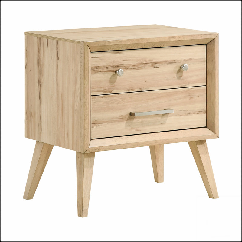 Table de chevet Mid-Century moderne avec 2 tiroirs, finition en bois classique pour un rangement élégant dans la chambre à coucher
