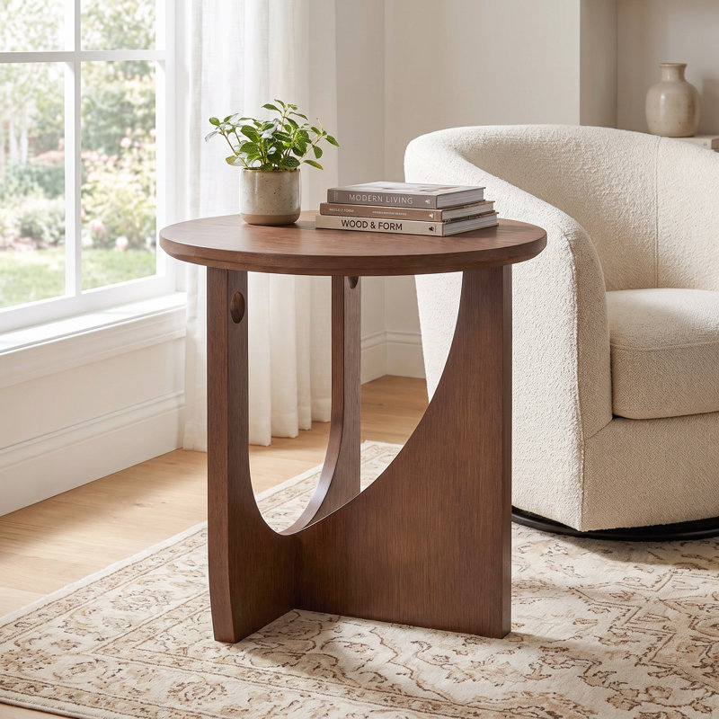 Table de bout ronde en bois massif 19,7 po