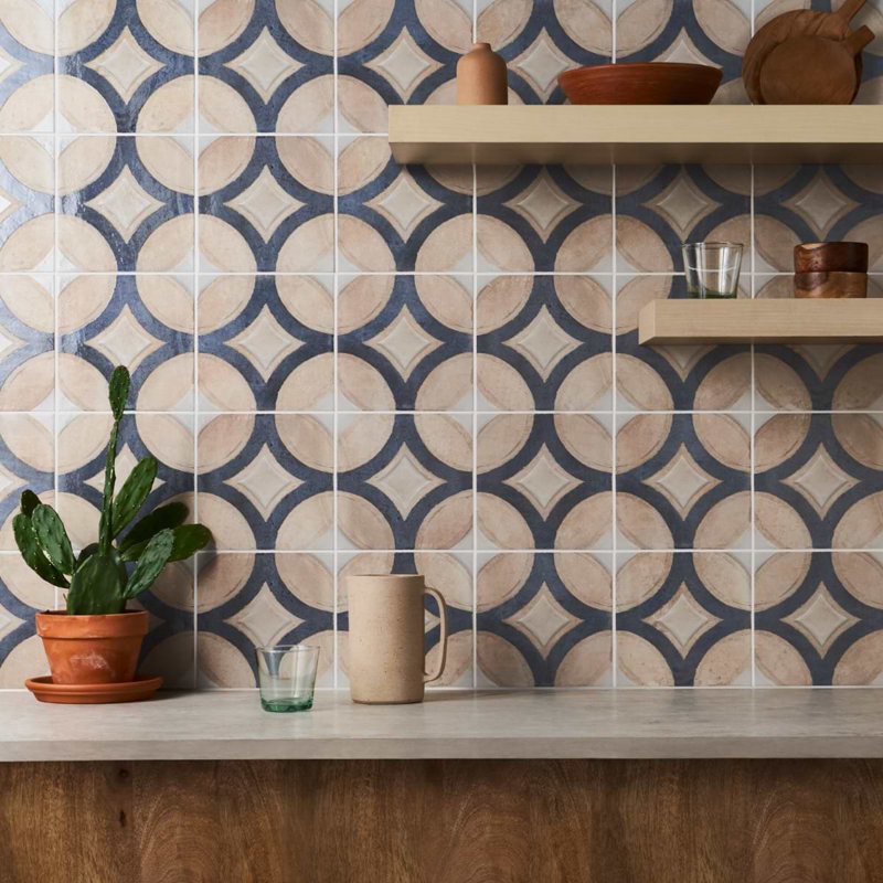 Angela Harris Mediterra 8x8 Matte Terracotta Porcelain Tile, Circles Crema