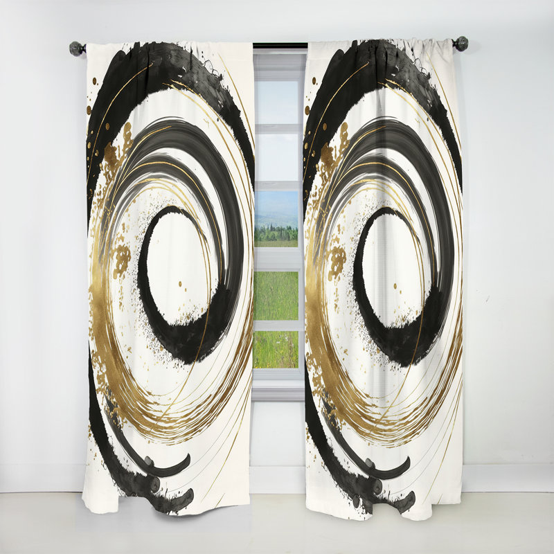 Black and Gold Curves IV - Rideau occultant abstrait - 1 panneau, L 52 po x L 95 po