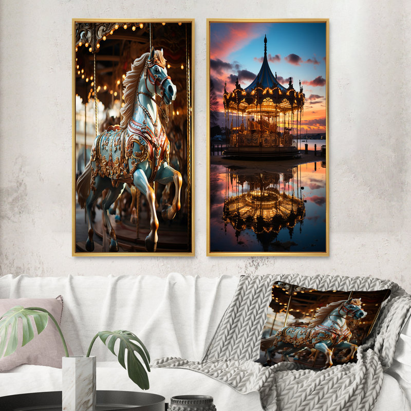 «Carousel Carousel Bliss», 2 pièces sur toile, Encadrement doré, H 32 po x l 32 po