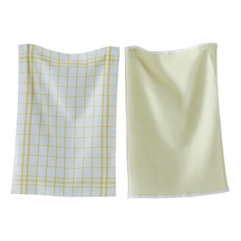 Cotton Plaid Waffle Tea Towel Kitchen Towel, Yellow