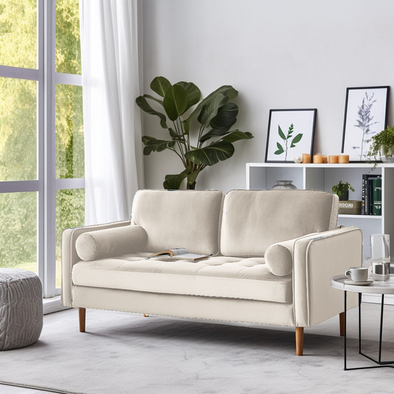 Banuelos 58'' Velvet Square Arm Loveseat, Cream Ivory