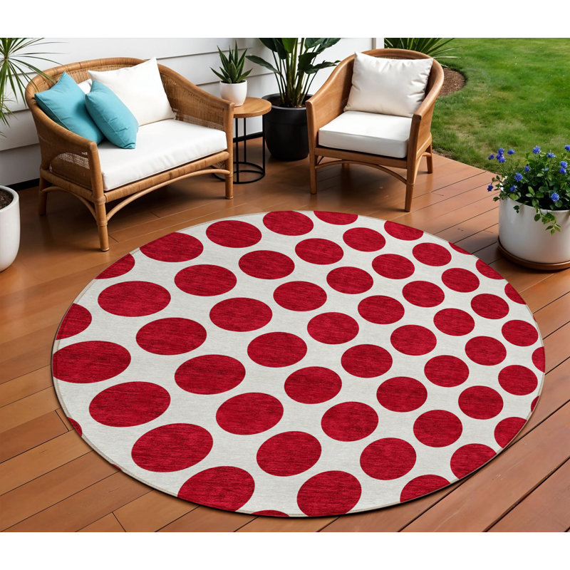 Tapis rond lavable à pois 8 po