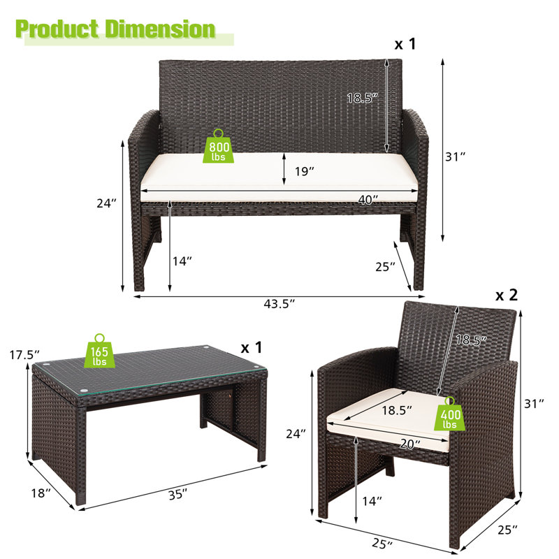 Duplantis 4 - Person Patio Conversation Set with Cushions, White, 2