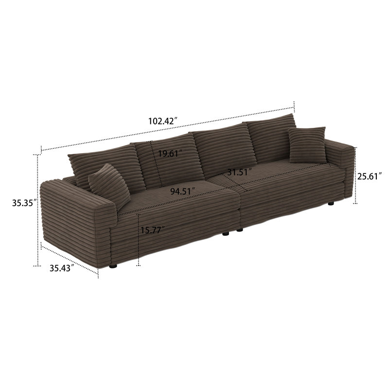 Canapé 4 places en velours côtelé Modern, H 35,35 po x l 102,42 po x P 35,43 po, Chameau