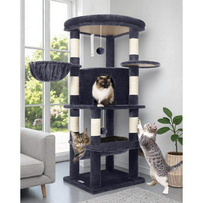 Tour à chat 51 po pour chats d'intérieur avec hamac et poteaux à griffer 51 po