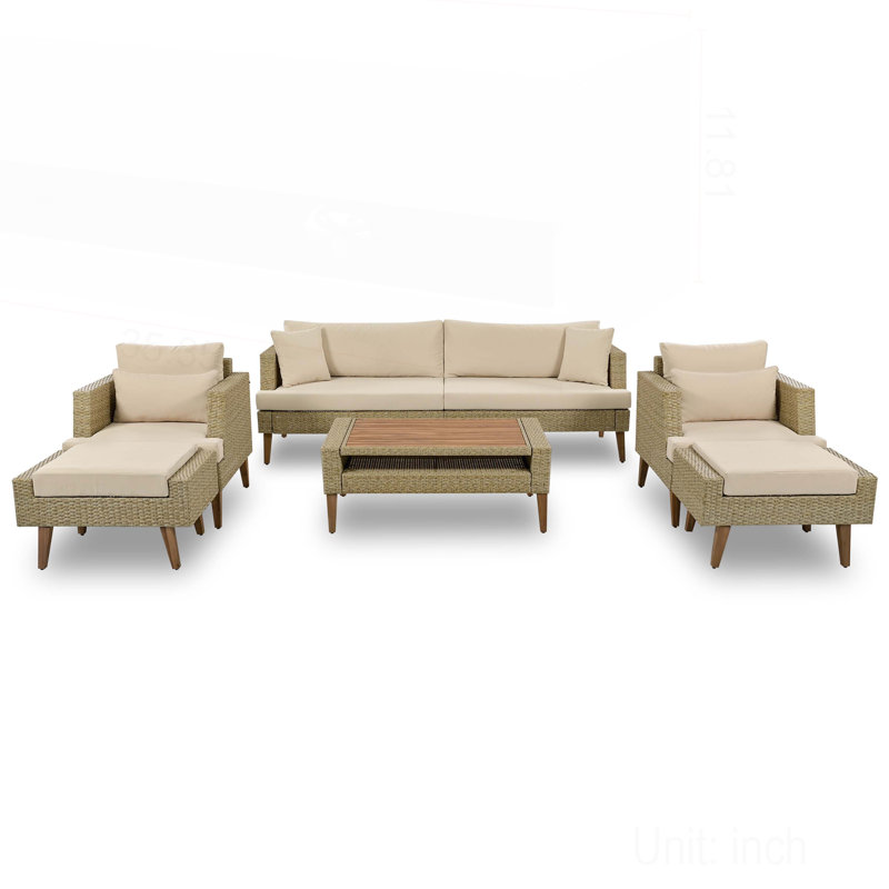 Luka Outdoor 6-Piece PE Rattan Conversation Set with Cushions, Brown