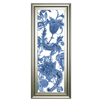Art mural Indigo Chintz VI - 18 po x 42 po - Cadre argenté