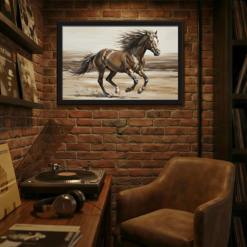Animaux qui courent sur un fond de sable, reproduction d'art, H 12 po x l 18 po