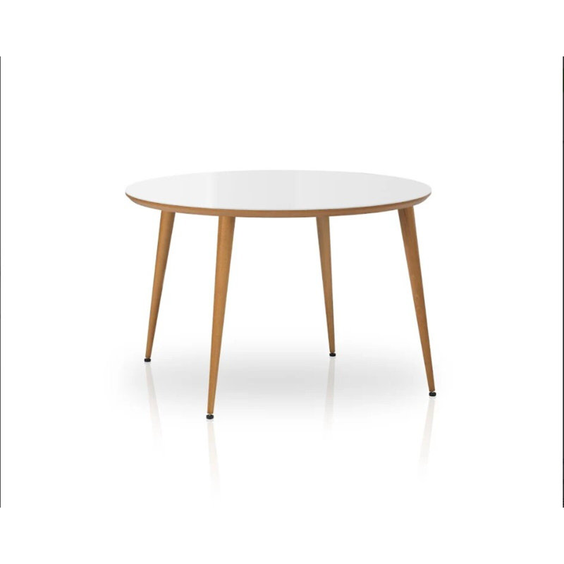 Round Glass Top Solid Wood Base Dining Table