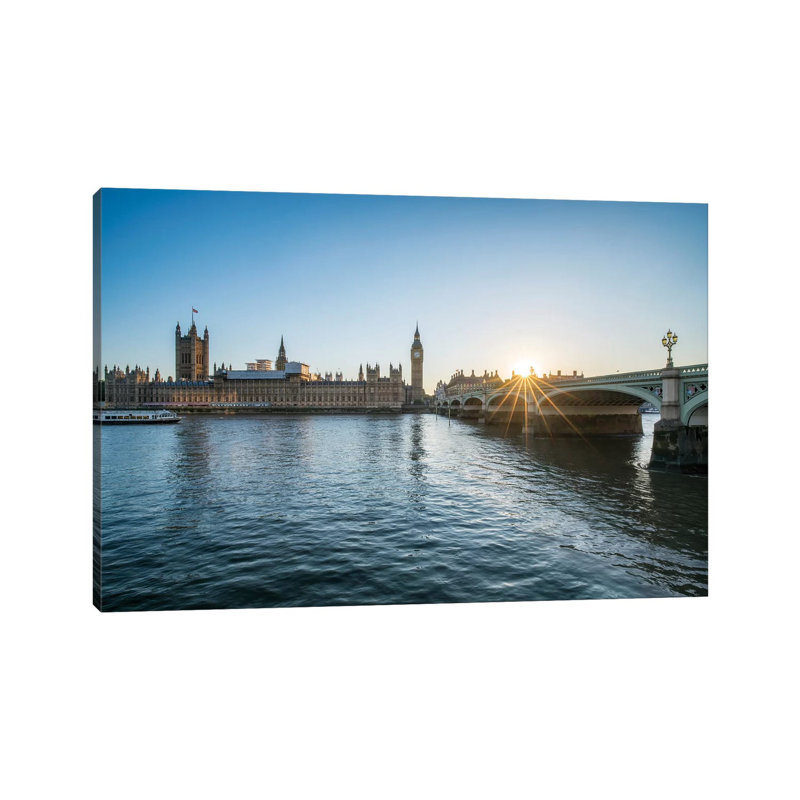 Sunset At The Westminster Bridge In London by Jan Becke - Wrapped Canvas Gallery-Wrapped Canvas Giclée, 30.48cm H x 45.72cm W