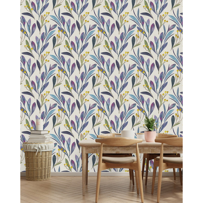 Panneau de papier peint feuilles bleues L 18,75 pi x l 25 po