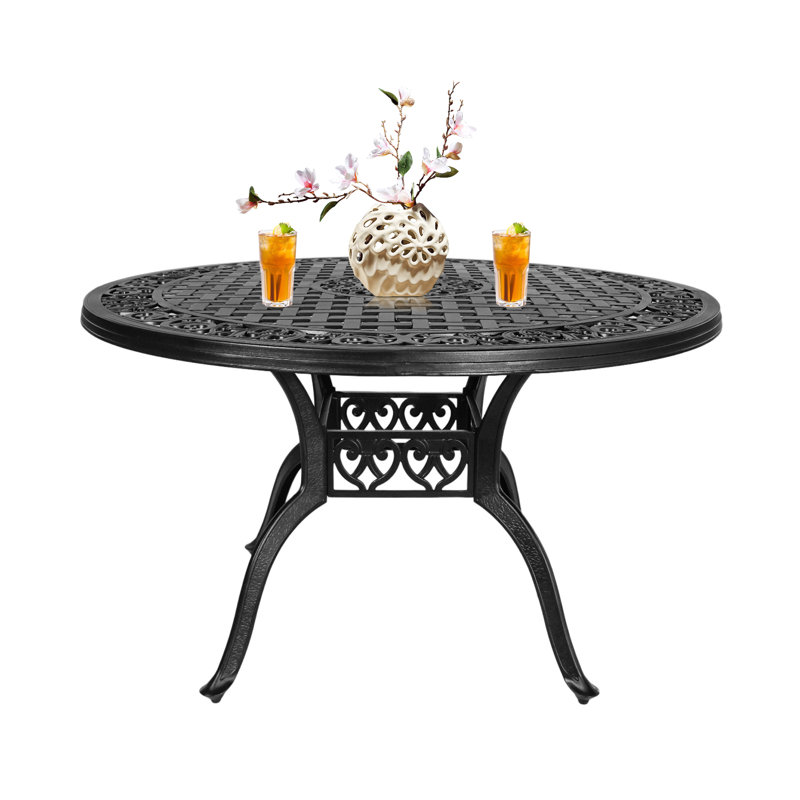 Round Outdoor Dining Table Umbrella Hole , 48.23 " W 48.23 " D, Black