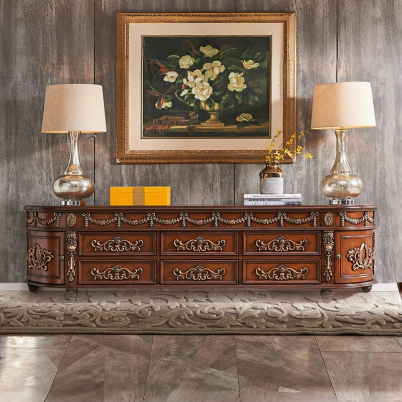 Meuble télé en bois massif American Style, Brun, H 20,87 po x l 78,74 po x P 15,75 po