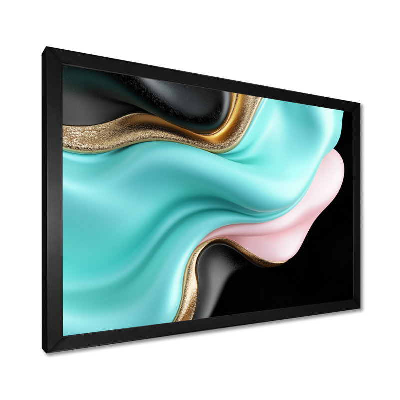 Grandes lignes dorées et bleues de la solitude - Minimalisme abstrait, H 12 po x l 20 po, Picture Framed Print