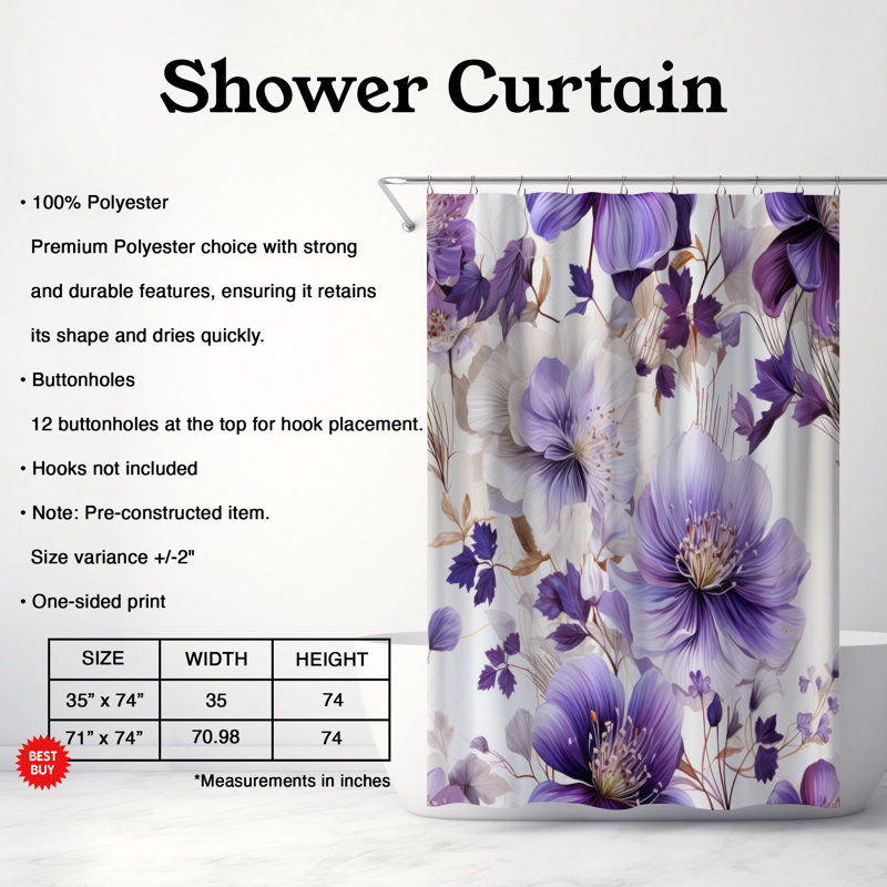 Rideau de douche Violet Grace - Premium, H 74 po x l 71 po