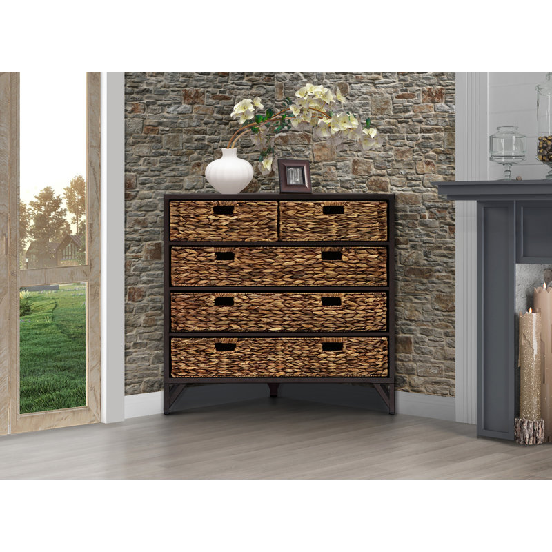 Commode d'appoint de coin 5 tiroirs Pensacola, Noyer