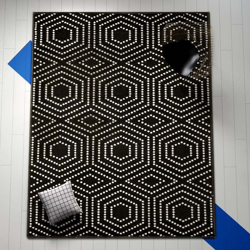 Tapis intérieur / extérieur noir Ellar, Rectangle 6 pi 7 po x 9 pi 6 po