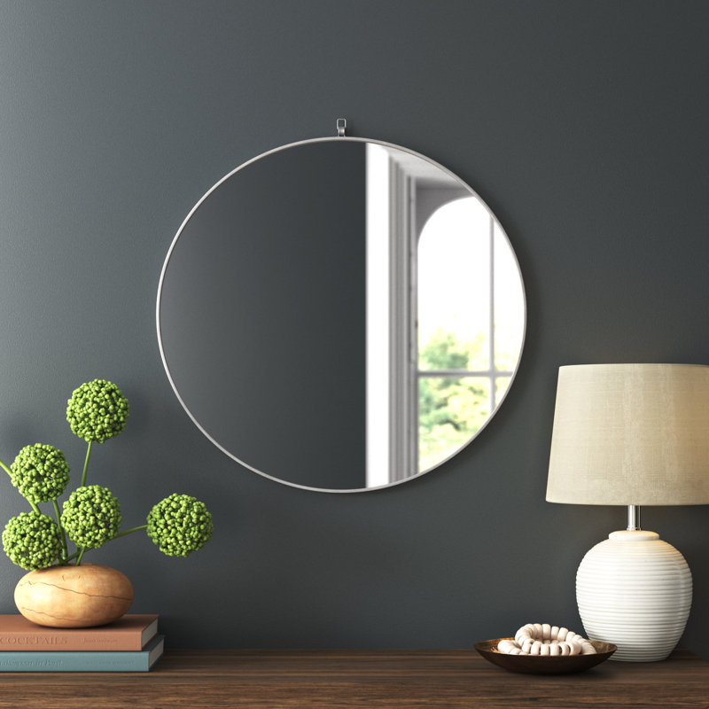 Cassie Metal/Manufactured Wood Round Wall Mirror, 28" x 28" , Silver