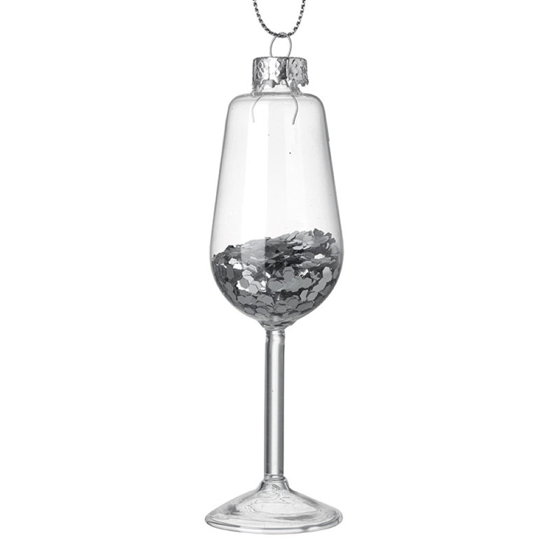 12cm Clear Glass Holiday Shaped Ornament, Silver