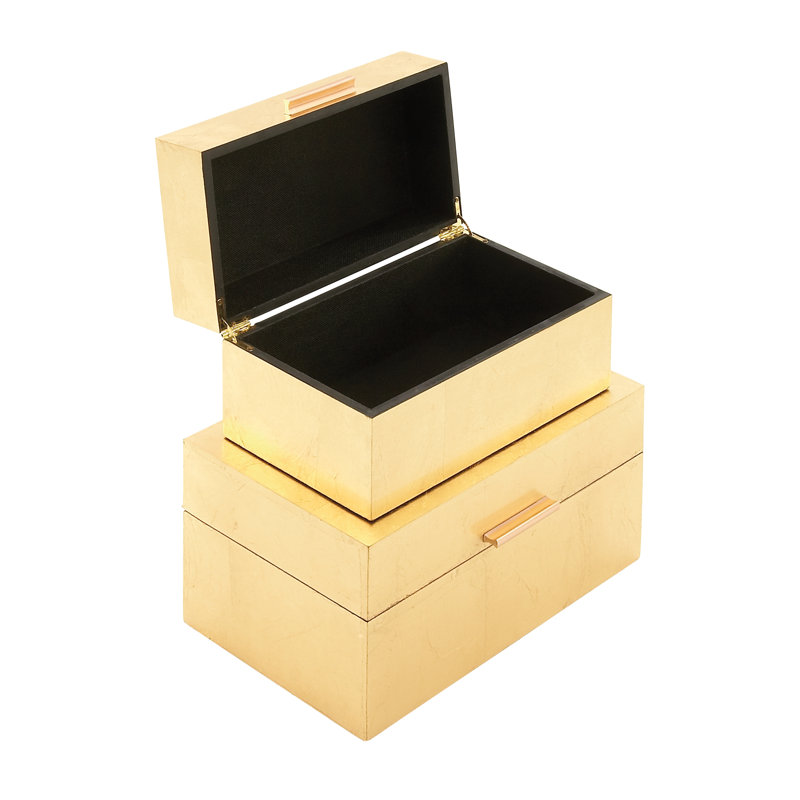 Gold Foiled Wood Lidded Decorative Box Set