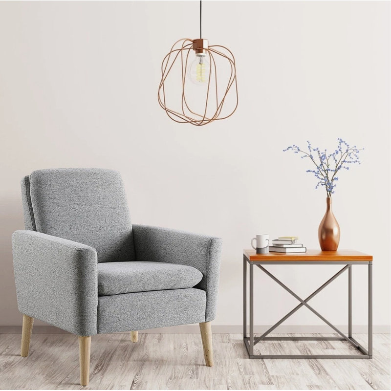 Fauteuil d'appoint en cristal de 29 po de large, recouvert de lin, avec accoudoirs., Lin gris