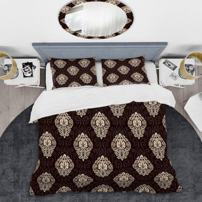 Brown Damask Polyester Damask Duvet Cover