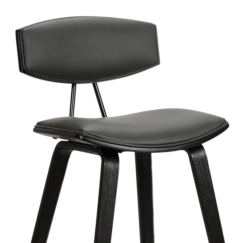 Tellis Mid-Century Modern Armless Stool in Faux Leather and Wood, Black, Grey, Counter Height