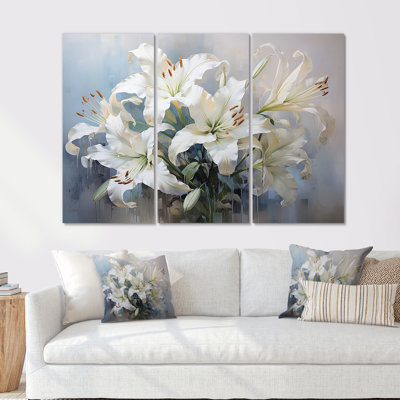 White Lilies In Bloom Beauty - Lilies Canvas Wall Art Set
