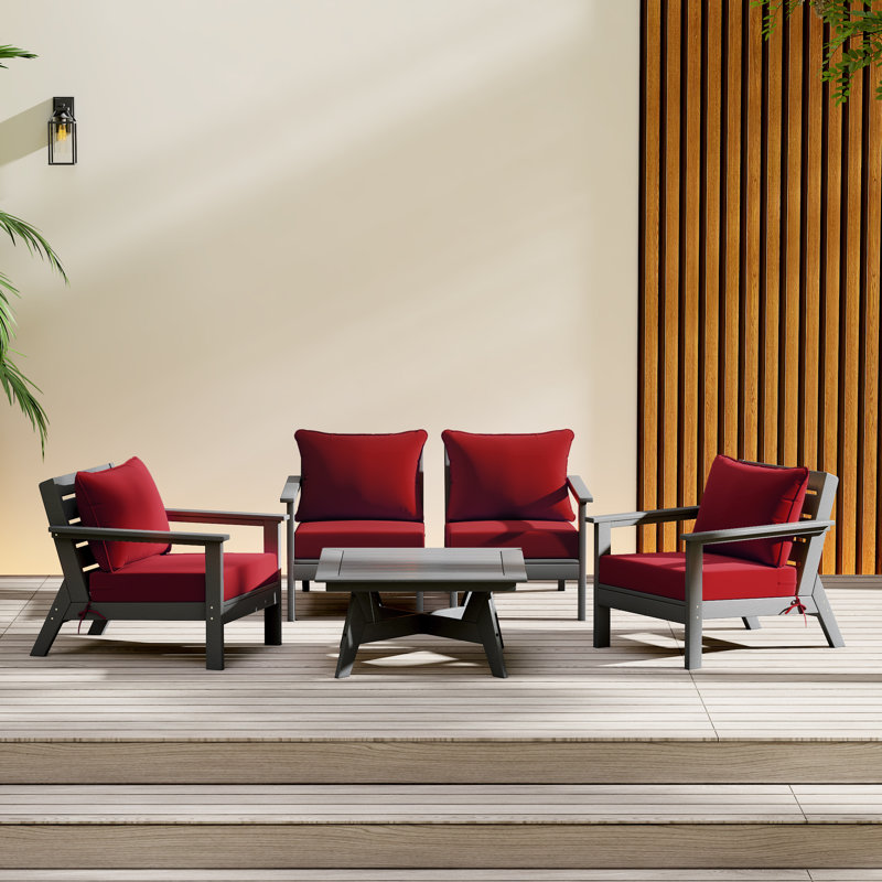 Ensemble de conversation à assise profonde 5 pièces, Rouge, Gris