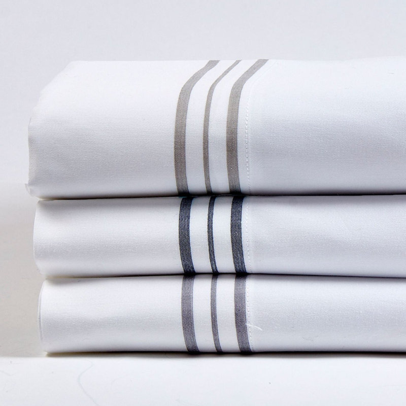 Orleans 100% Cotton Sateen Striped Sheet Set, King Sheet Set with 2 Pillowcases, White Gray